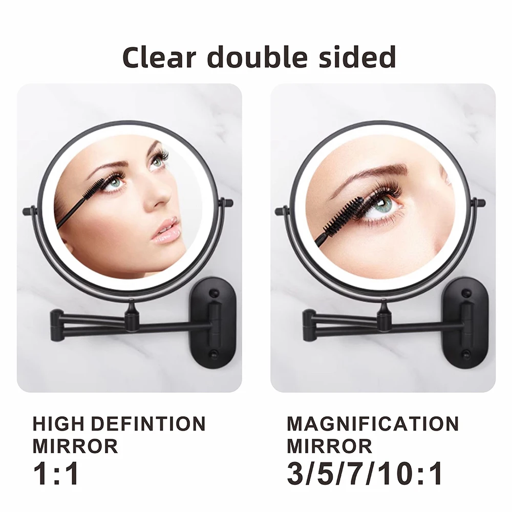 8 inch Makeup Mirror Black/Chrome 3x/5x/7x/10x Magnifying Double Side Battery Powered Bathroom 3 color light Cosmetic Mirrors 3