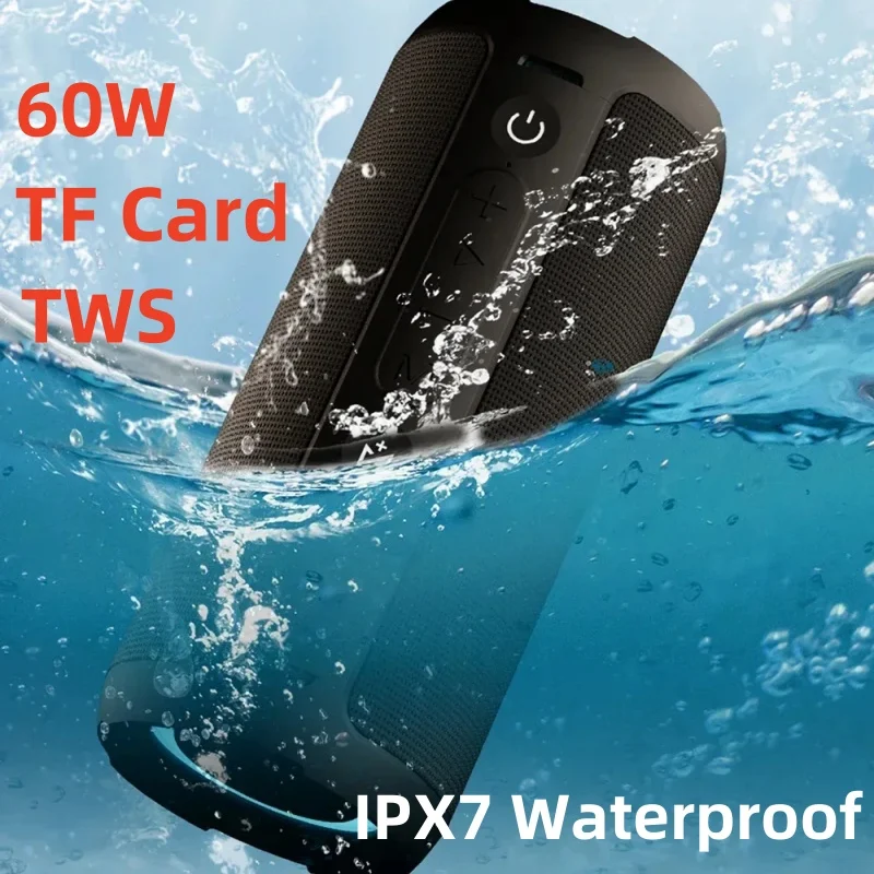 

60W High-power Wireless Portable Outdoor Bluetooth Speaker IPX7 Waterproof 3D Stereo Surround Music Soundbox with Color RGB TWS