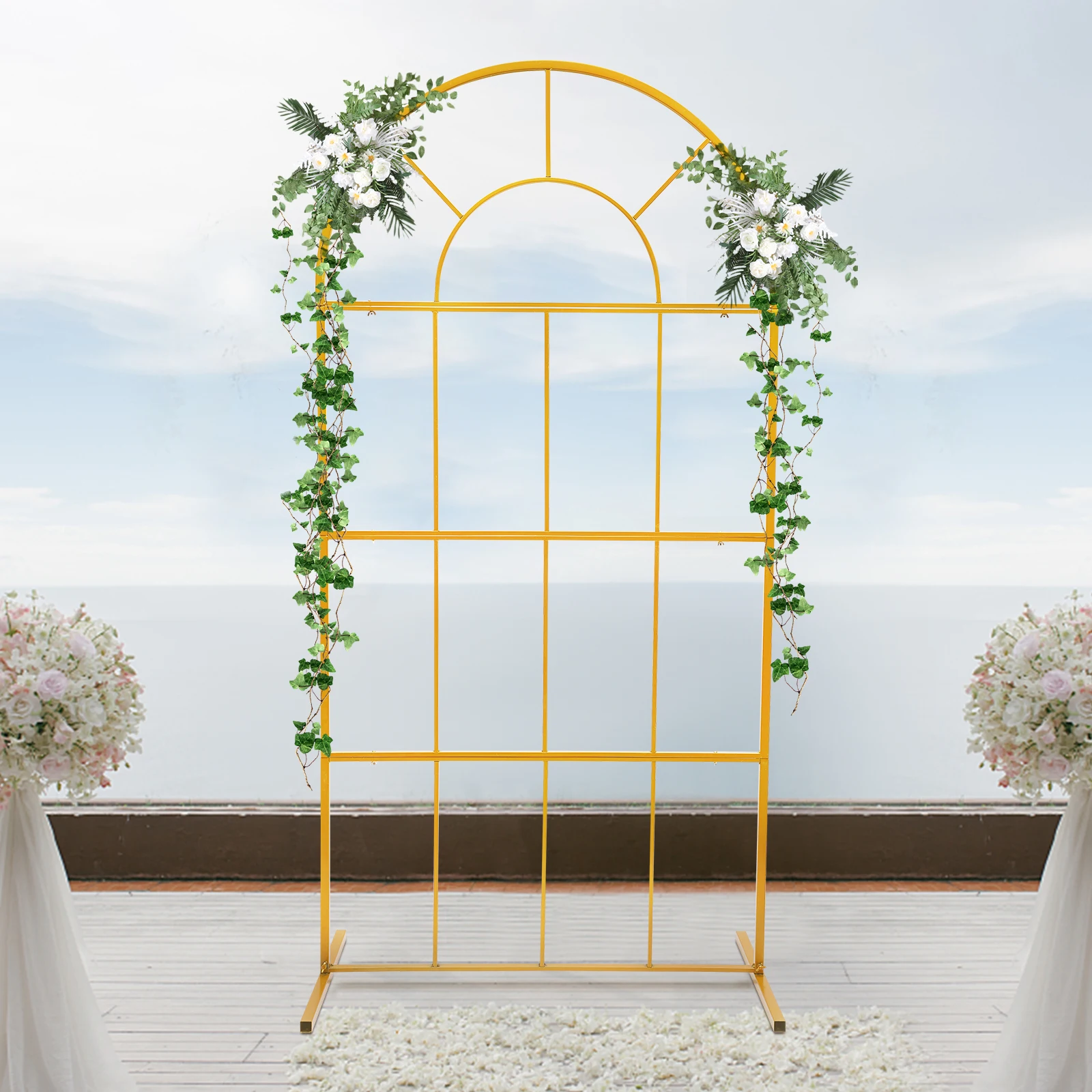 Premium-Hochzeits-Blumenbogenständer aus hochwertigem Eisen, 11 Pfund belastbar, H-förmige Basis, abnehmbar, für Hochzeitsfeier-Dekoration im Innen- und Außenbereich – Detail 2