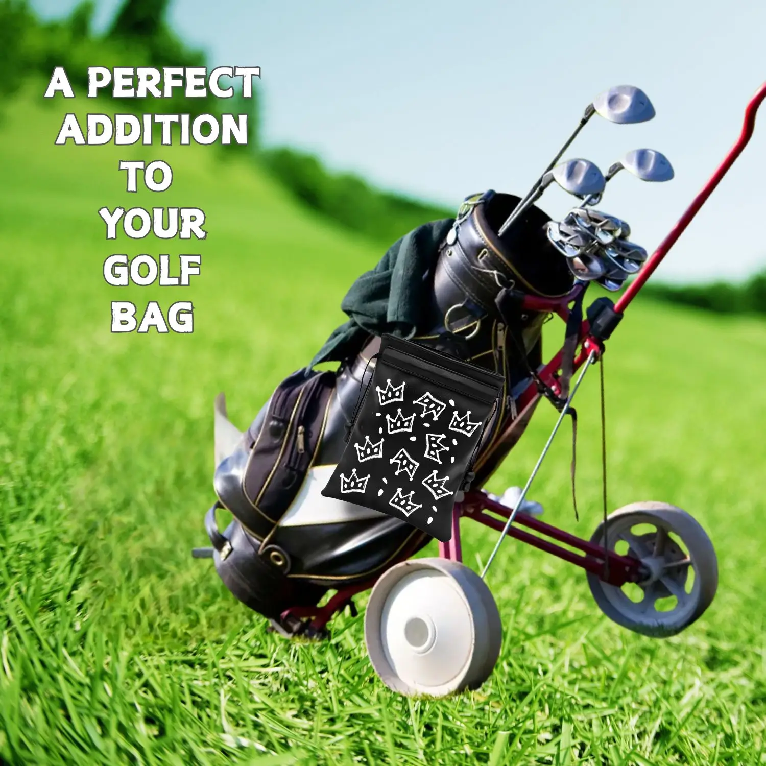 Crown Golf Wertsachen-Tasche, Lustige Golf-Wertsachen-Beutel mit Golf-Tee-Muster, PU-Leder Golf-Tee-Beutel mit Kordelzugverschluss – Detail 11