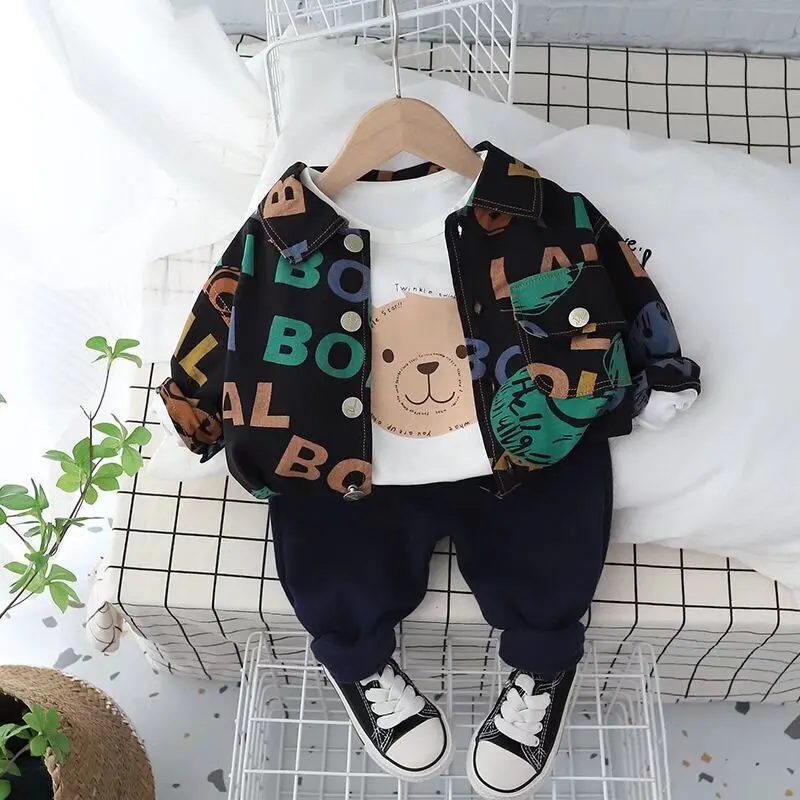 

Детский спортивный костюм, футболка для мальчиков, куртка и штаны для детей, хлопковый Повседневный Спортивный костюм, детская мода, 3 шт., новинка 2024