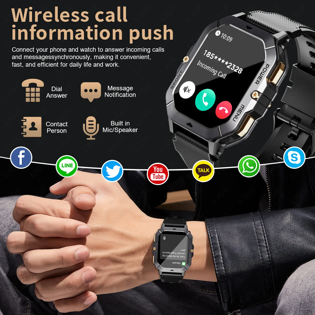 LIGE Smart Watch 2.02 Inch HD Large Screen 410mAh Men Outdoor Sports Wristwatch Bluetooth Call Health Monitor Women Smartwatch