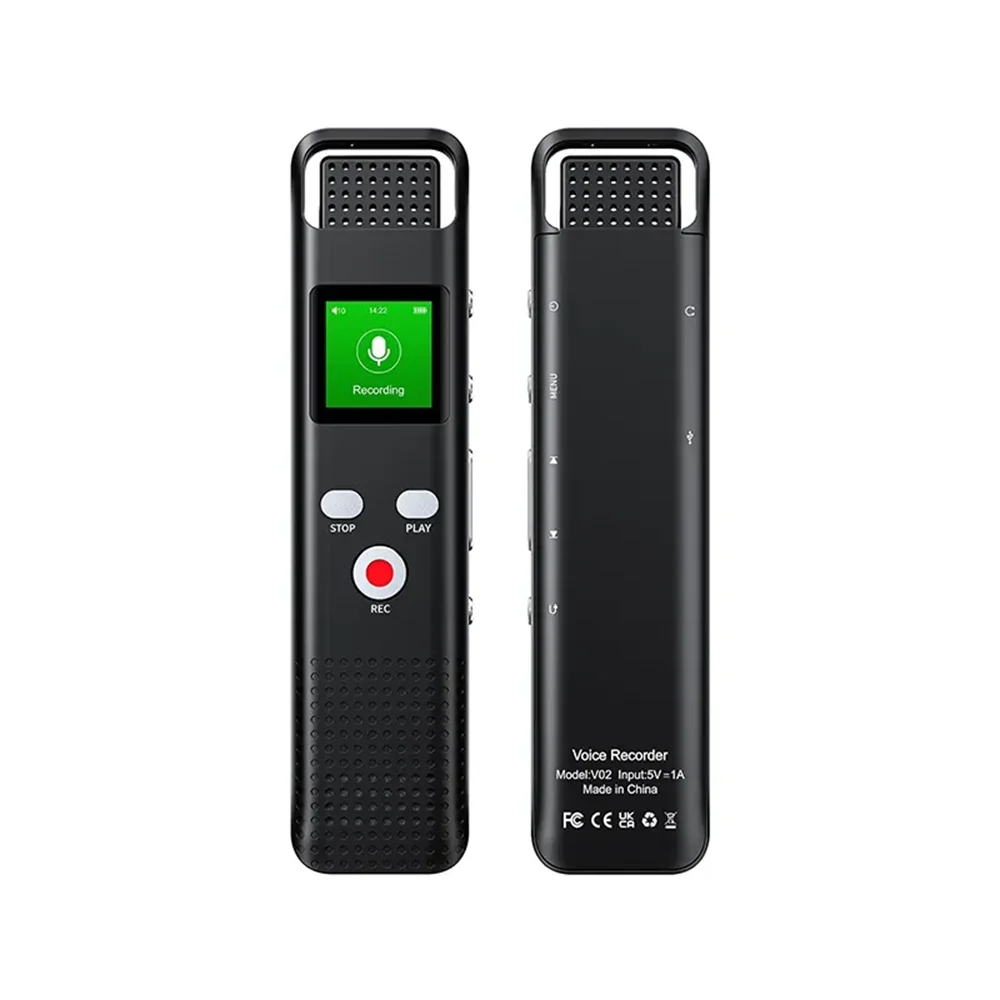 V02 64GB 0.85inch Screen Digital Voice Recorder with Noise Reduction 1536 Kbps HD Recording Voice Recorder for Lectures Meetings