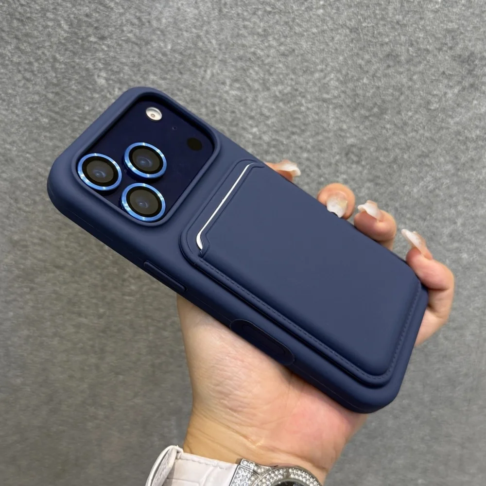 Magnetic Liquid Silicone Wallet Slot Card Holder Case with Soft Bumper Cover