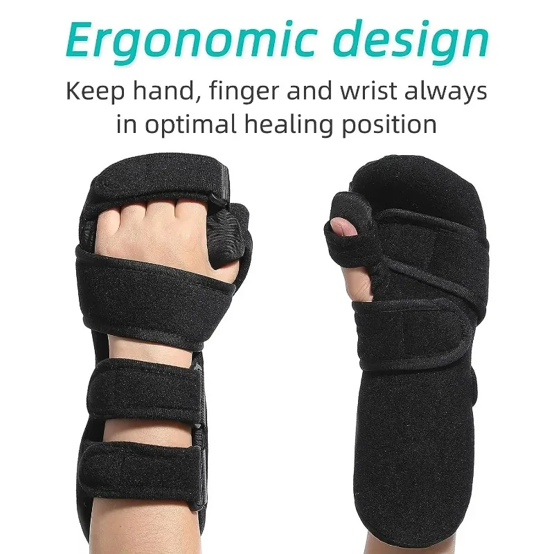 Supporto per tutore per mano per ictus Supporto per stecca per mano notturna regolabile per dito Poggiapolsi ortopedico Artrite Tendinite Riabilitazione - immagine 3
