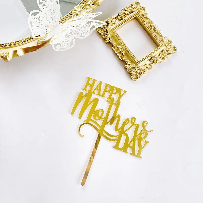 Party decorations birthday party supplies cake topper cake decorations cake toppers Happy Mothers Day Cake Topper Concise Gold Acrylic MOM Birthday Party Cake Toppers Dessert Decoration Mother's Day Gifts