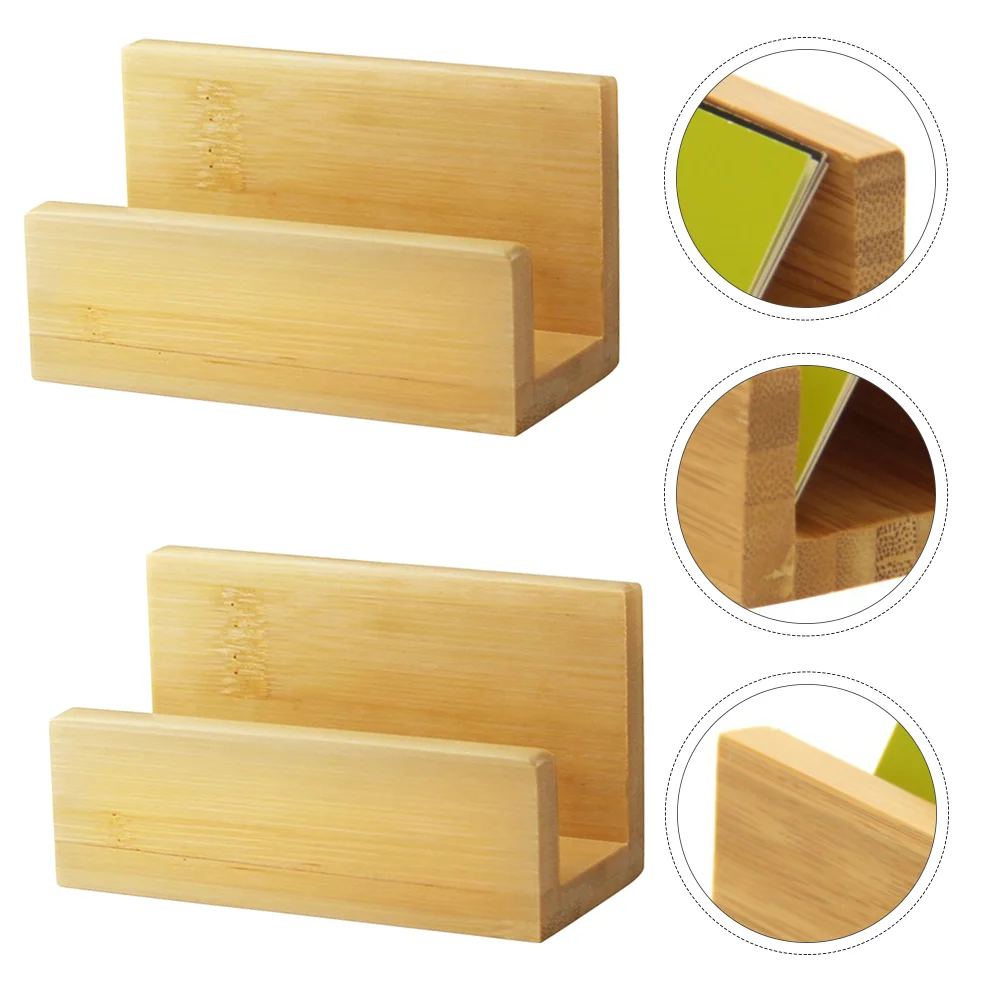 

2 Pcs Business Card Case Man Ornament Display Stand Visiting Holder Wooden Cards