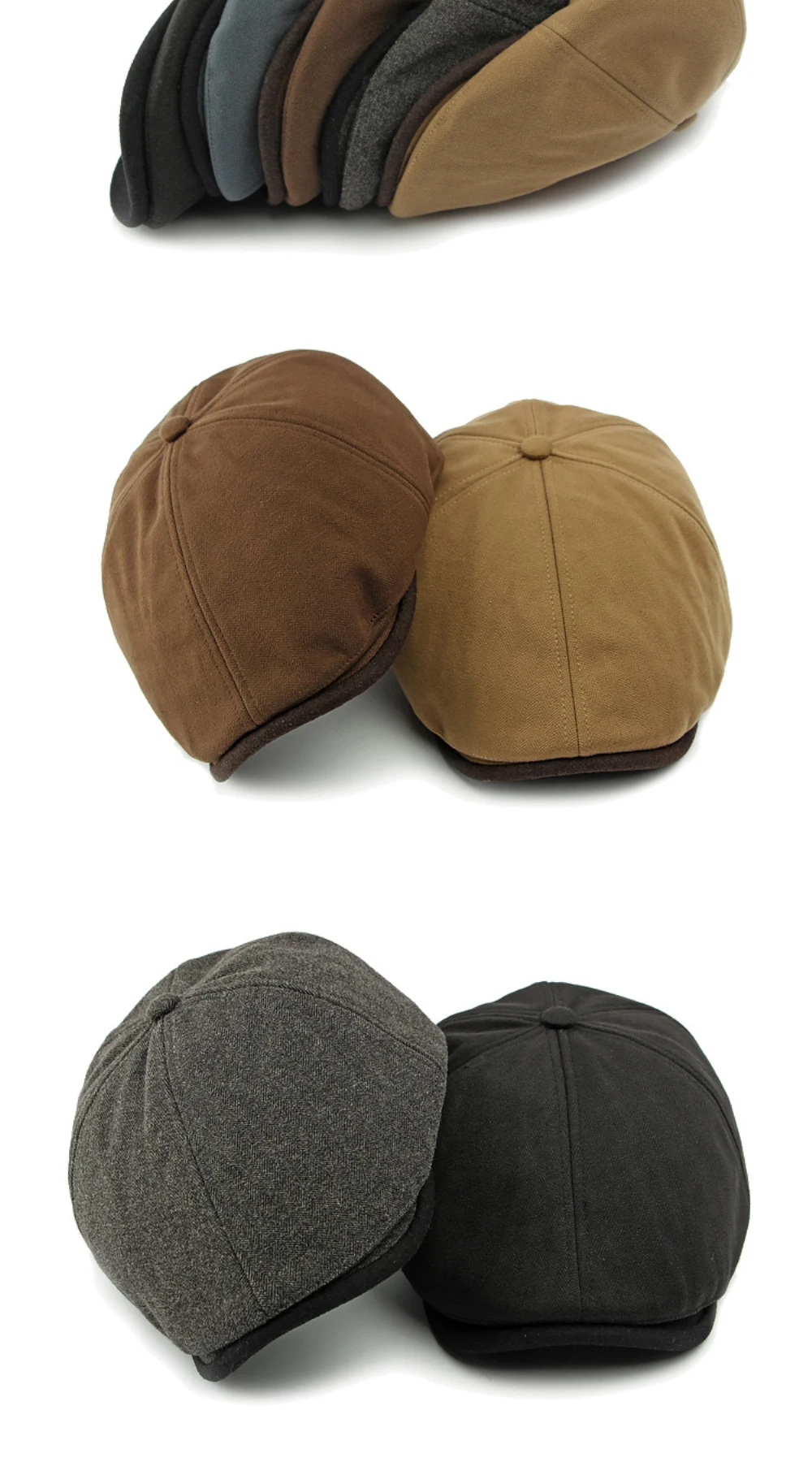 HT4586 Berets Dicke Warme Fleece Gefüttert Ivy Achteckige Flache Kappe Künstler Maler Baskenmütze Hut Herbst Winter Hut Kappe Männer Frauen Baskenmütze Kappe – Detail 2