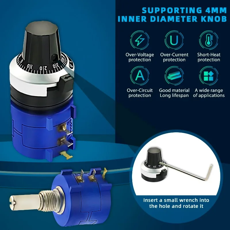 4Sets 3590S Precision Multiturn Potentiometer 4PCS Potentiometer 10 Ring Adjustable Resistor+4PCS Turns Dial Rotates 6.35mm Knob