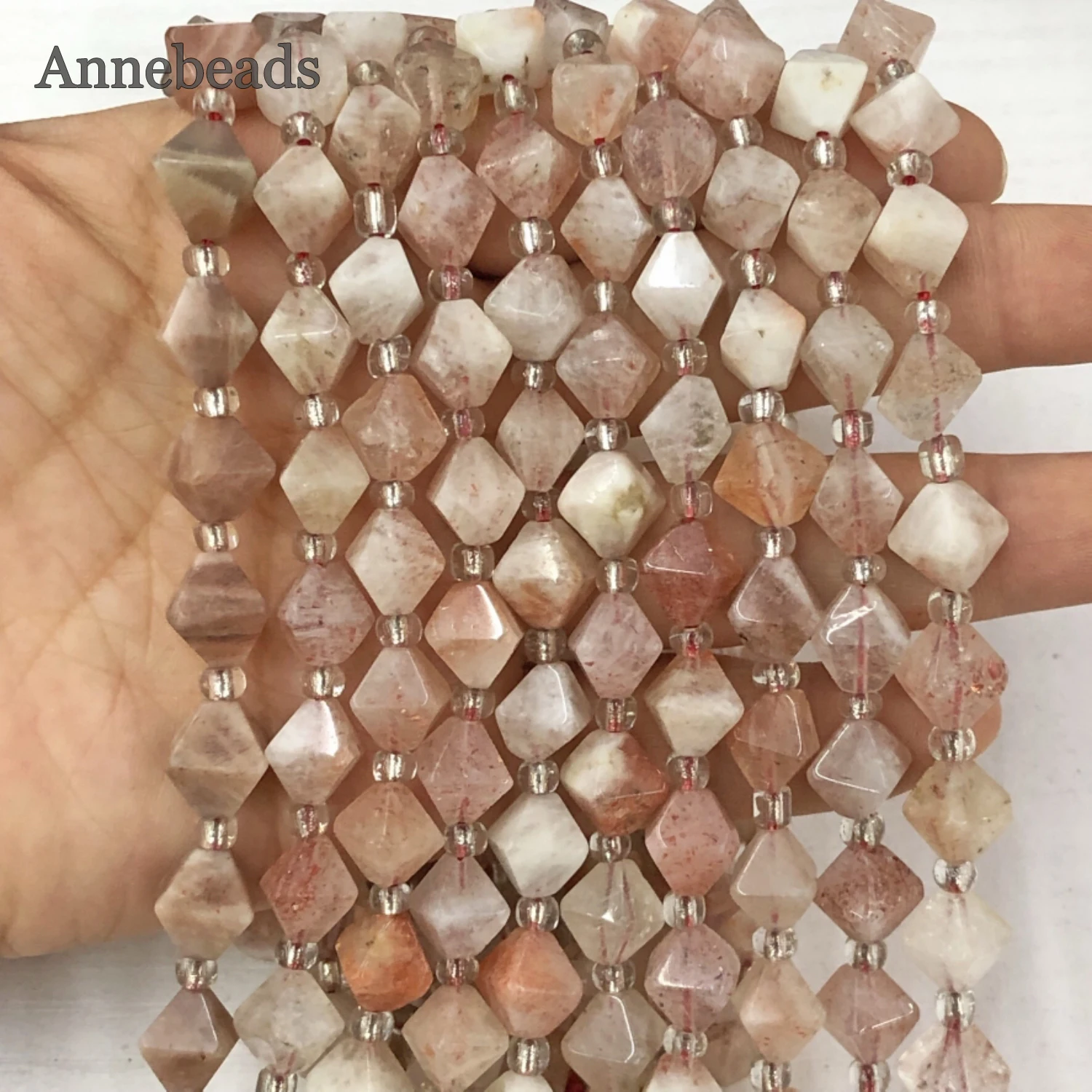 

Natural Diamonds Faceted Strawberry Crystal Stone Beads Loose Spacer Rhombus Bead For Jewelry Making Diy Necklace Accessorise
