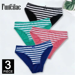 Sexy Panties for Women Cotton Soft Female Underwear Lace Briefs set Ladies Striped Bikini Intimates Lingerie 3Pcs/lot