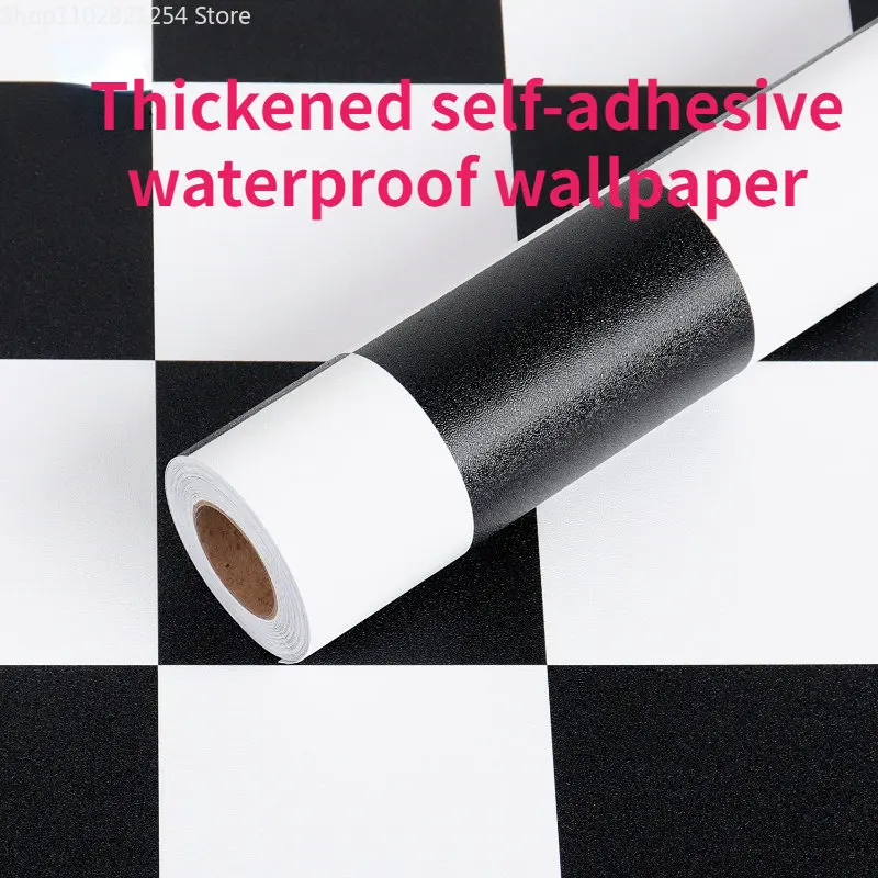 10m Thick Black and White Grid Self-adhesive Wallpaper Kitchen Waterproof Floor Tile Stickers Furniture Decorative Wall Stickers black and white checkering waterproof floor stickers for bathroom kitchen ground pvc self adheisve thick bedroom tile stickers