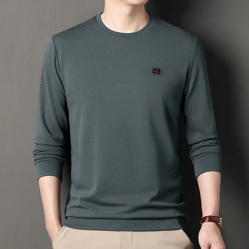 Comfortable Casual Round Neck Men's Solid Color Sweatshirts Autumn Winter Trend Loose Long Sleeve All-match Tops Male Clothes
