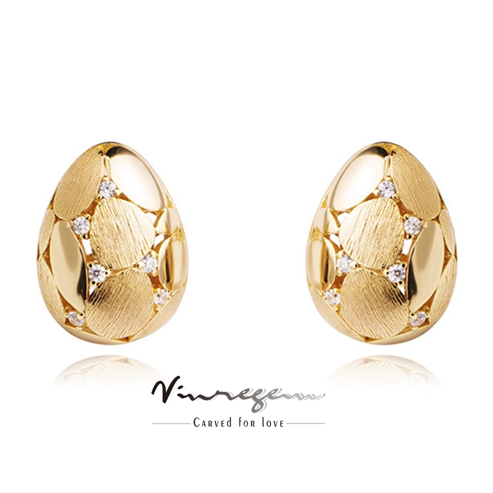 

Vinregem Sparkling Oval Lab Created Sapphire Gemstone Vintage Ear Stud Earrings 18K Gold Plated 925 Sterling Silver Fine Jewelry