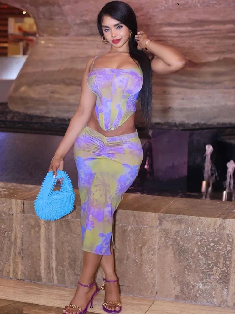 

Женский модный пикантный топ с принтом и открытой спиной на шнуровке без рукавов с запахом на бедрах комплект из двух предметов для женщин 2023