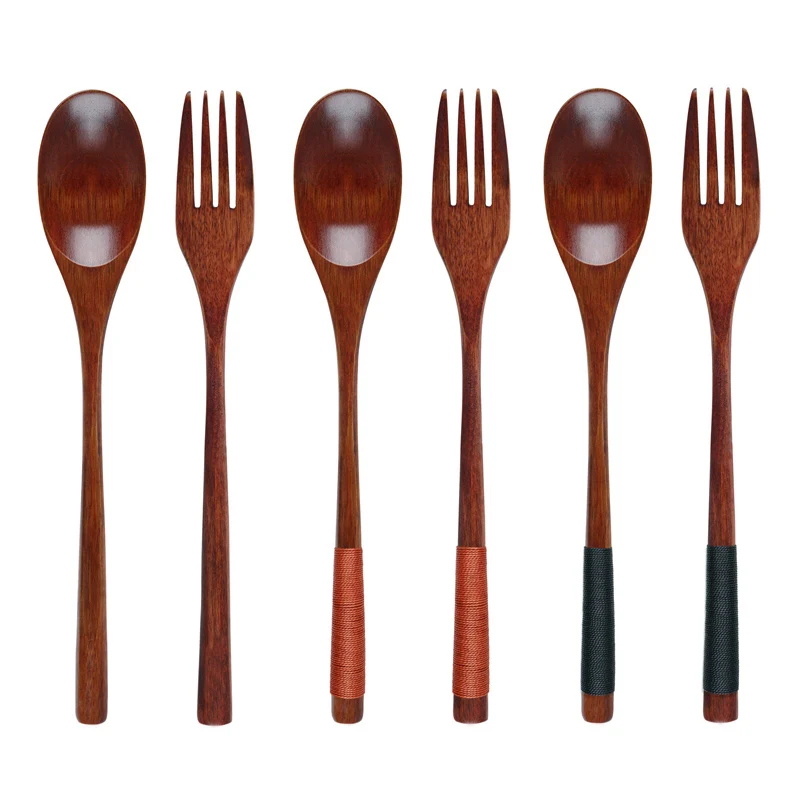 2 piezas Yinew utensilios de cocina Juego de tenedores de madera con mango largo anticalor para cocina 