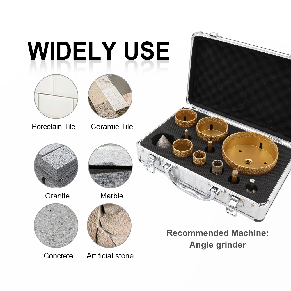 SHDIATOOL 11pcs Diamond Drill Bits Kit 6/8/10/25/40/50/68/110mm Hole Saw 20mm Drilling Milling Bit 50mm Diamond Chamfer+Adapter