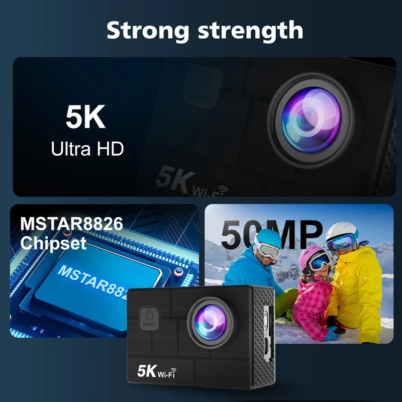 레가톤 5K 액션 카메라 4K60FPS WiFi 2.0인치 IPS 스크린 170도 °   광각 30M 방수 자전거 오토바이 스포츠 카메라