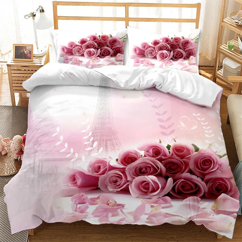 

Rose Flowers Duvet Cover Microfiber Romantic Style Abstract Floral 3D Print Bedding Set For Girls Boy Valentine's Day Room Decor
