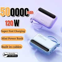 120W 500000mAh Power Bank Large Capacity 4 In1 Cables Intelligent Digital Display Light Portable Powerbank For iPhone Huawei New