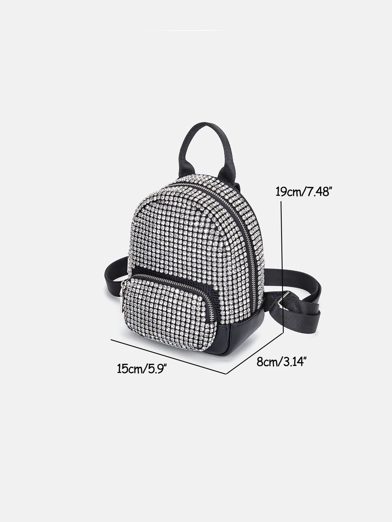 Leather Mini Backpack for Women with Rhinestone