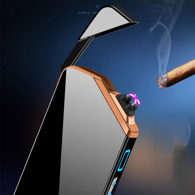 Smart Chip Electric Dual Arc USB Lighter Outdoor Windproof Pulse Plasma Flameless Digital Power Display Lighter Men\'s Gift