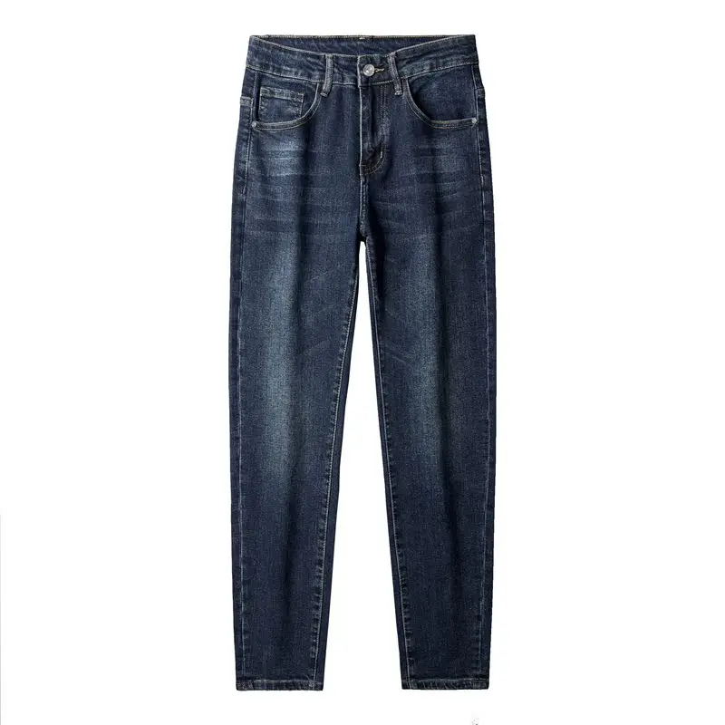 2024 Blue Classic Men's Jeans Simple All-Match Office Business Casual Quality High-End Elastic Straight Trousers