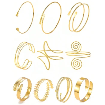 FTCY Boho Arm Bracelet for Women Vintage Geometric Gold Color Leaf Women's Arm Bangles Adjustable Jewelry