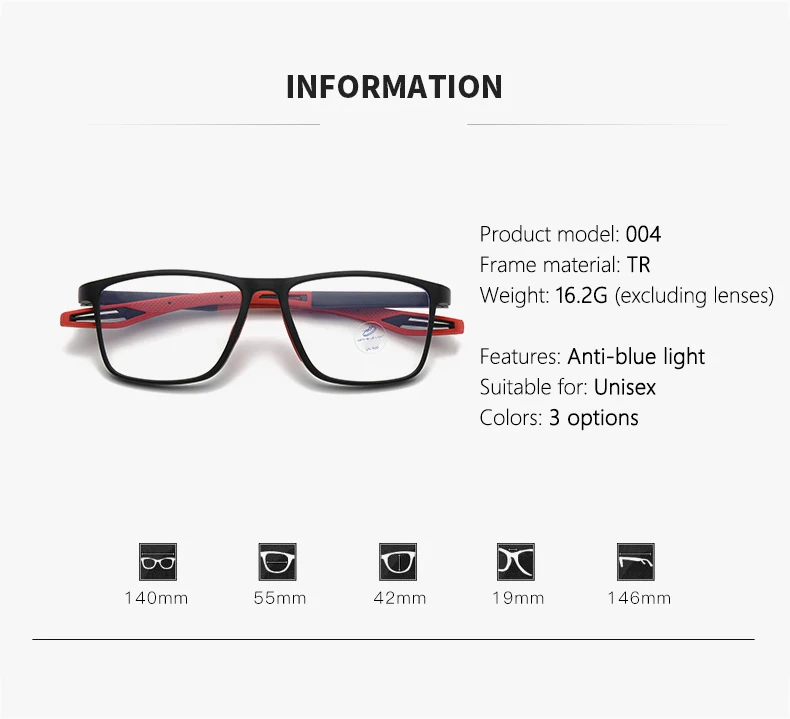 Neue Zwei Farbe Eyeframe Sport Stil Anti Blaues Licht Gläser Trendy männer Und frauen Mode Myopie Gläser TR004 – Detail 5