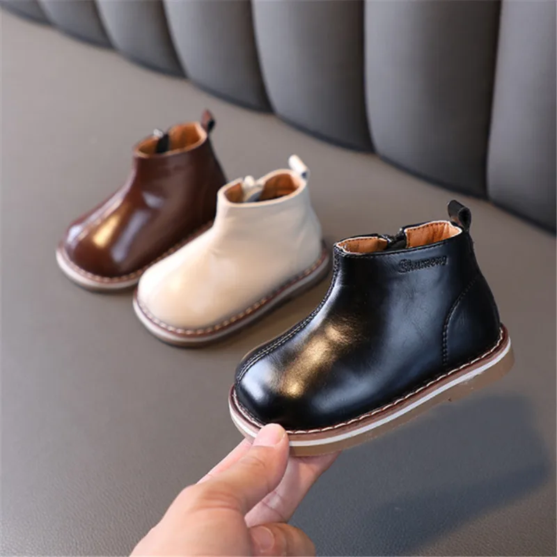 New Autumn Baby Shoes Leather Toddler Girls Boots Rubber Sole Kids Ankle Boots Fashion Children Shoes Size 15-25