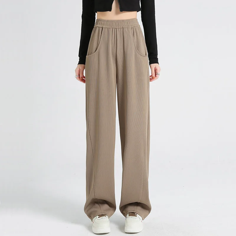 

Women Sports Straight Sweatpants Korean Fashion Elastic High Waist Ladies Trousers Baggy Spring/Summer/Autumn Wide Leg Pants