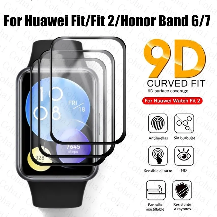 Curved Edge Protective Film For Huawei Watch Fit 2 Screen Protector Film For Huawei Honor Band 7 6 Pro Protective Film Not Glass for mi band 6 20d curved edge protective film for xiaomi band 4 5 6 smart bracelet watch soft screen protector not glass
