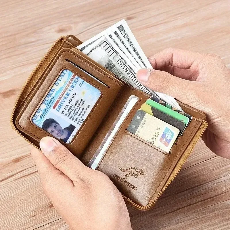 Vintage Leather Business Card Holder Zipper Purse Luxury Wallets for Men RFID Protection Purses Luxury Card Holder Billfold