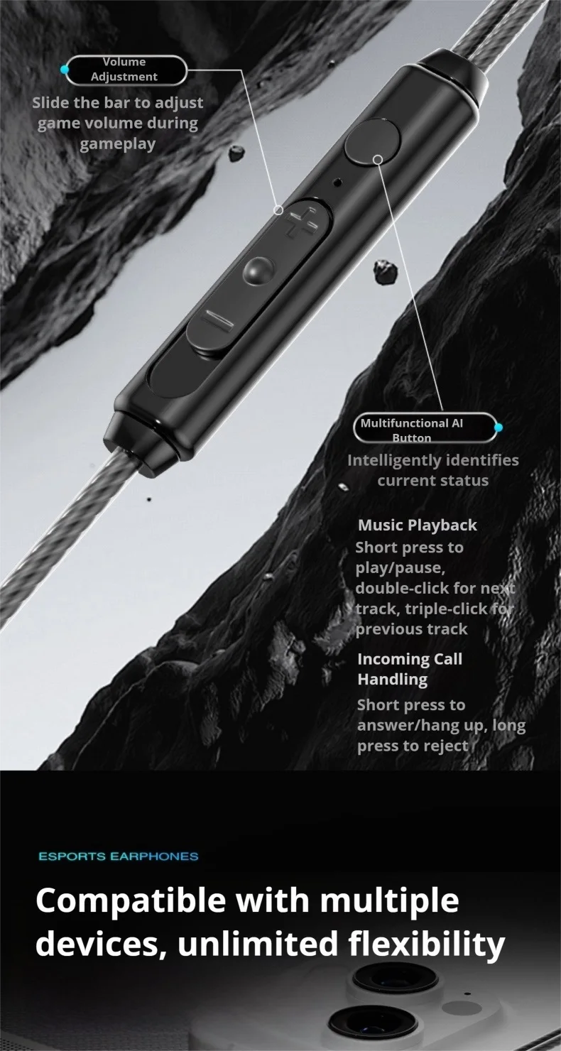 Écouteurs intra-auriculaires EARDECO HIFI 3,5 mm et USB-C avec câble détachable, pour le jeu et le sport, avec basses surround 9D._voghion.com