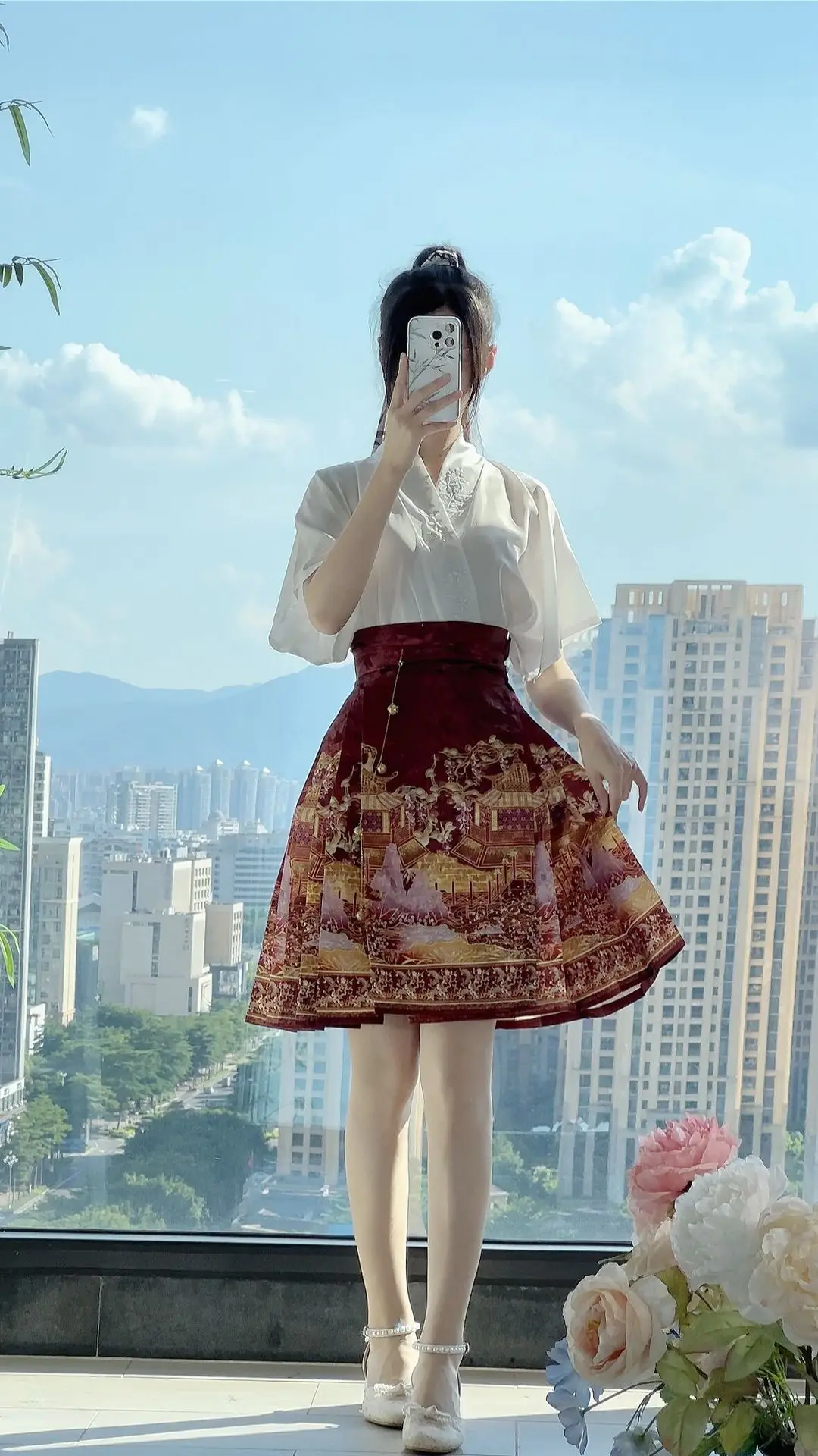 Media falda Hanfu modificada para mujer, estilo chino informal, calle de verano, hermosa moda, cintura alta, estampado Simple