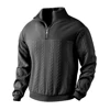 Men's casual Henry collar sweater long sleeve knitted stand collar top zipper solid color hoodie pattern fashion men's wear 5