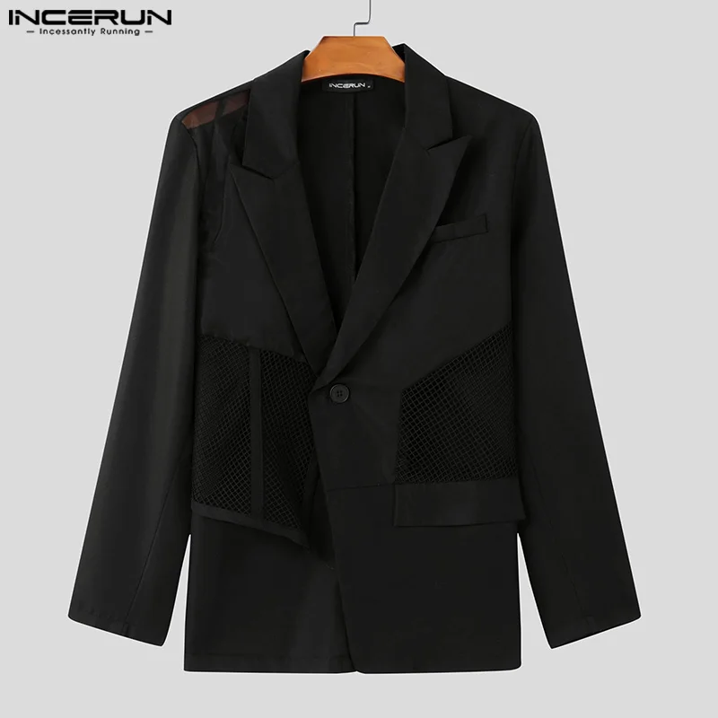 Mens Blazer Thin Mesh Deconstruction Suit Coat Casual Irregular Hem Long Sleeved