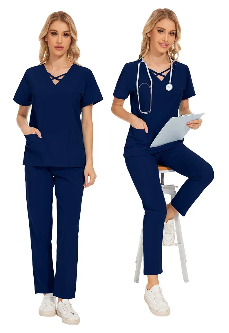 Women Slim Fit Scrubs Sets Medical Uniforms Tops Bottoms Hospital Surgical Suits Dental Clinic Beauty Salon Spa Workwear Clothes