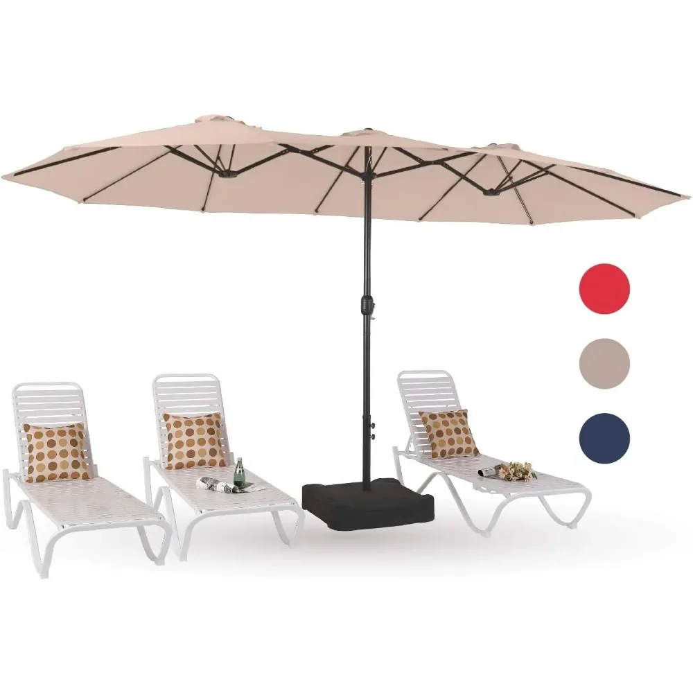 

Outdoor umbrella,15 foot terrace umbrella,with base and crank,suitable for outdoor double-sided rectangular umbrella by the pool