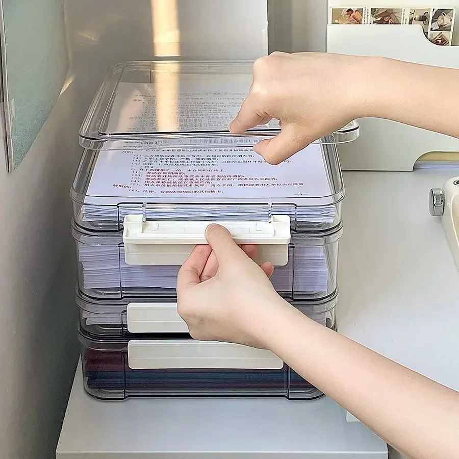 A4 Acrylic Document Organizer Transparent Desktop Paper Storage Box Exam File Holder Household Office Dust-Proof Card Case