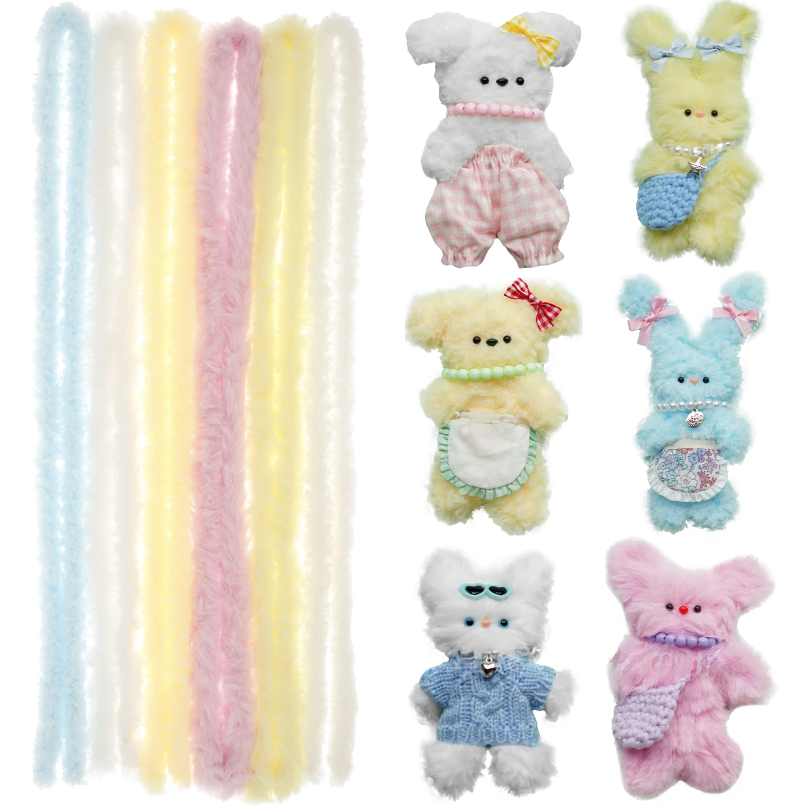 6 Pcs Bear Pipe Cleaners Craft Kit with Decorative Accessories (Eyes/Nose/Beads) Plush Pipe Cleaner Set Soft Kids Crafting