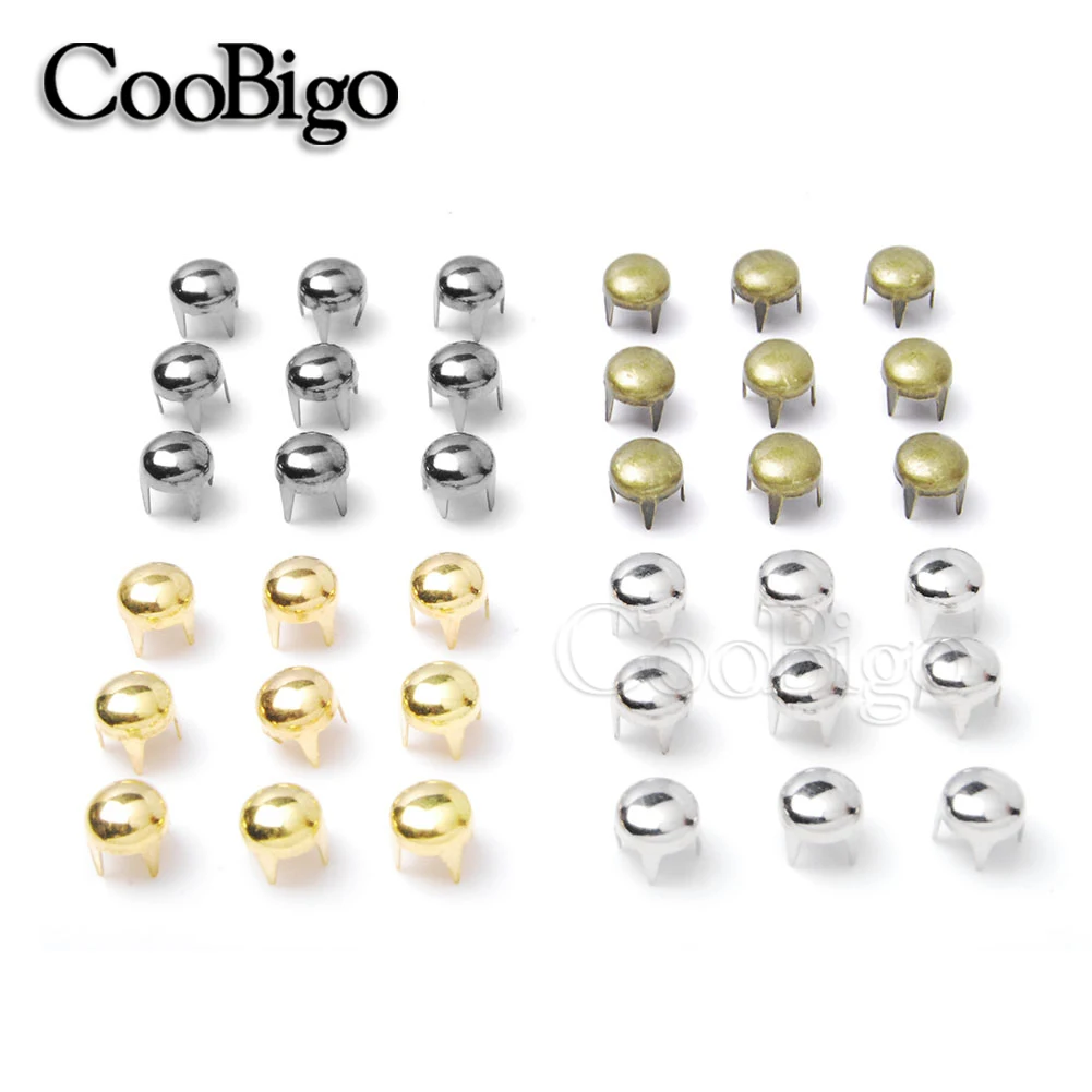 200pcs 5mm Round Decorative Rivets Leather Studs Nailhead Bead Spikes for Clothes Bag Leathercraft DIY Craft Accessories 4-Claws
