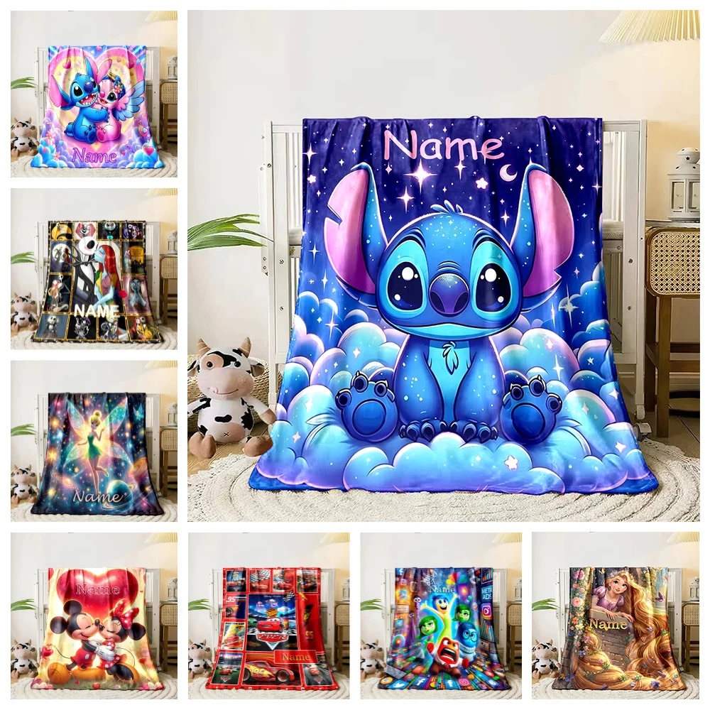 Name Personalized Blanket Disney Artoon Princess Stitch Cars Adult Children Warm Blankets and Comfortable Blanket cotton blanket