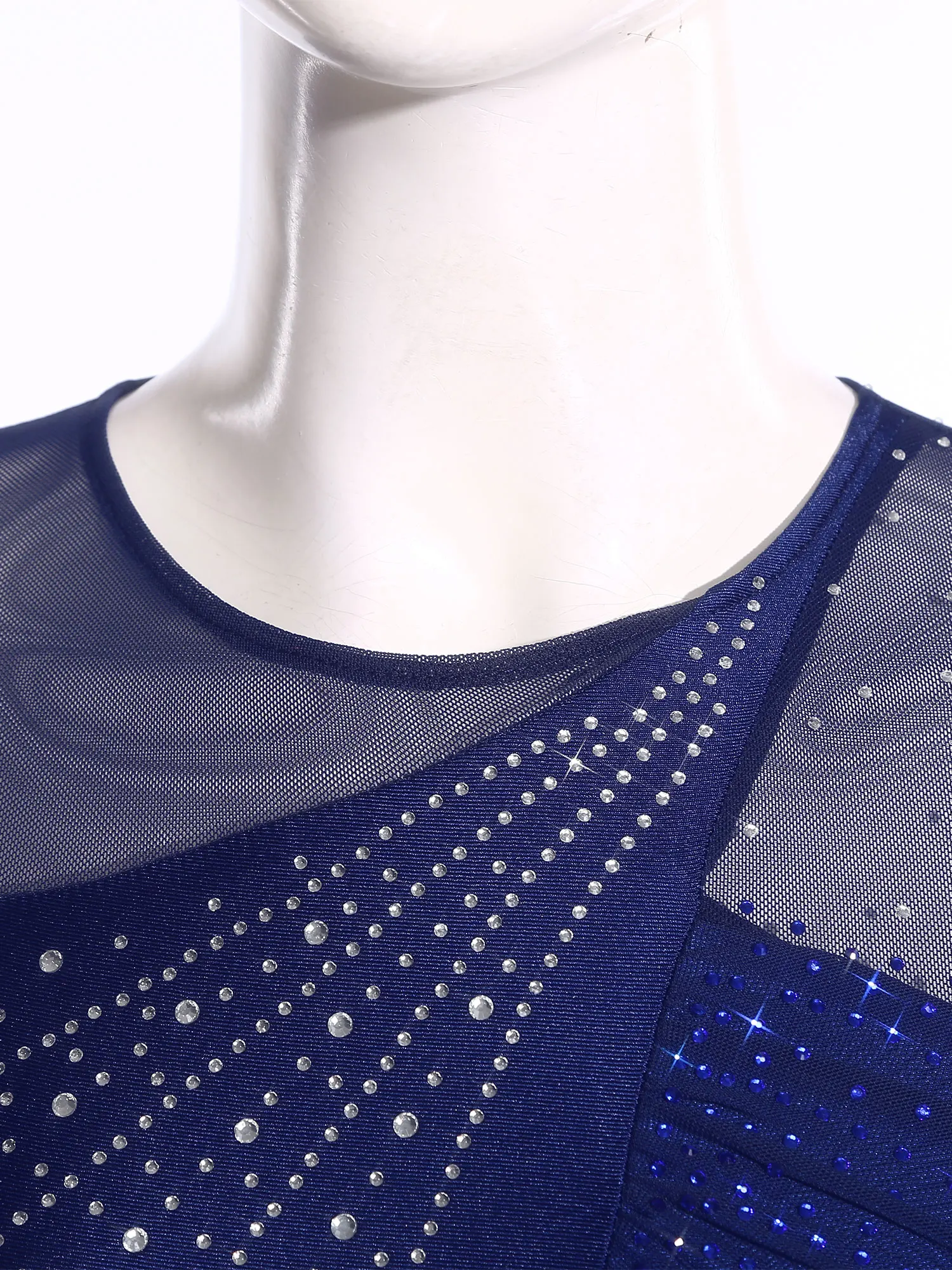 Frauen Gymnastik Ballett Lyrical Dance Kleid Glänzende Strasssteine Side Split Sheer Mesh Patchwork Moderne Zeitgenössische Tanzkostüm – Detail 20