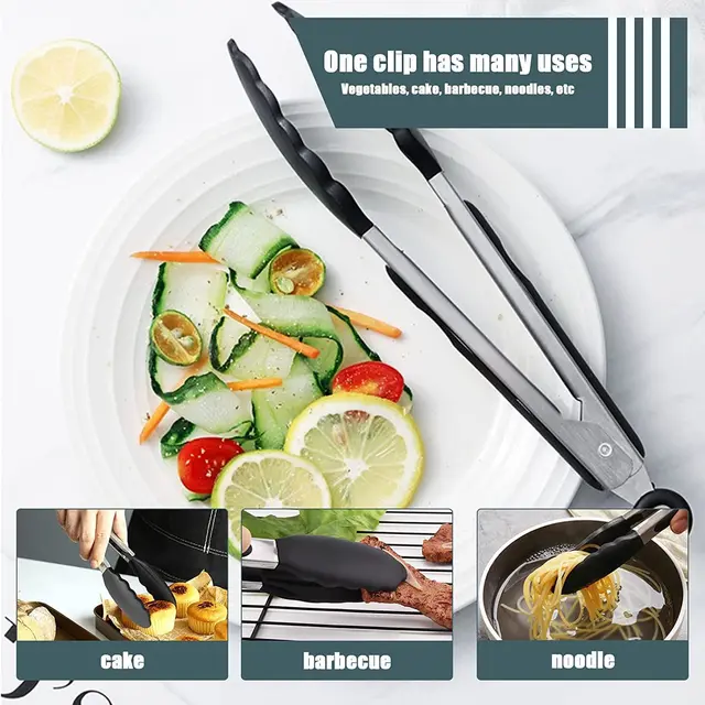 qucoqpe Cooking Food Tongs - Nonslip Stainless Steel Handle with Silicone  Tips for Grilling BBQ Serving Salad Tongs Heat Resistant Tipped Tongues  Tong