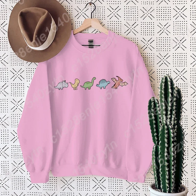 Sudadera con estampado de dinosaurio, jerséis casuales de cuello redondo y manga larga para otoño e invierno, sudaderas de gran tamaño para mujer