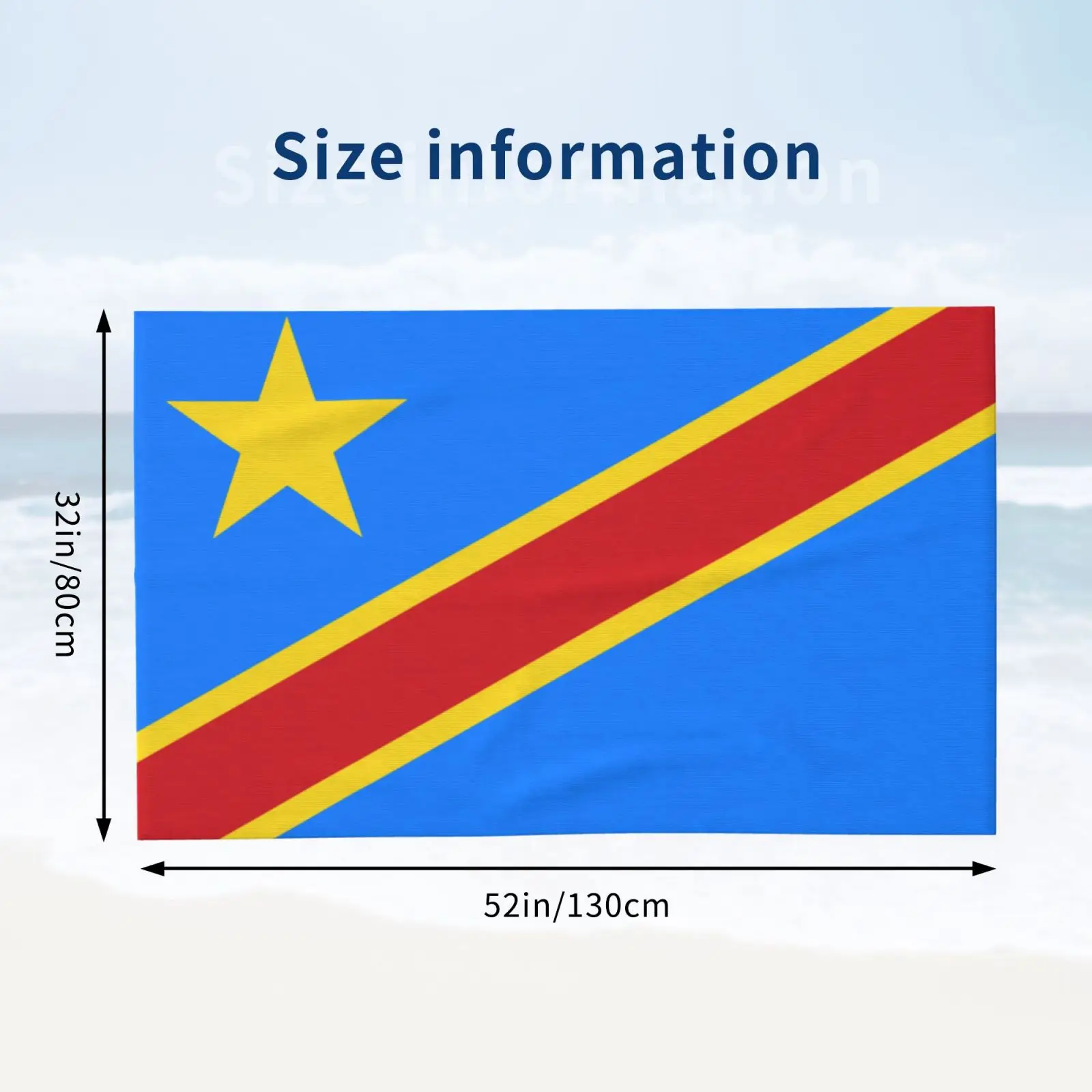 Democratic Republic of Congo Flag Print Bath Towel for Bathroom Quick-Dry Absorbent Beach Towel 80x130cm serviette de bain