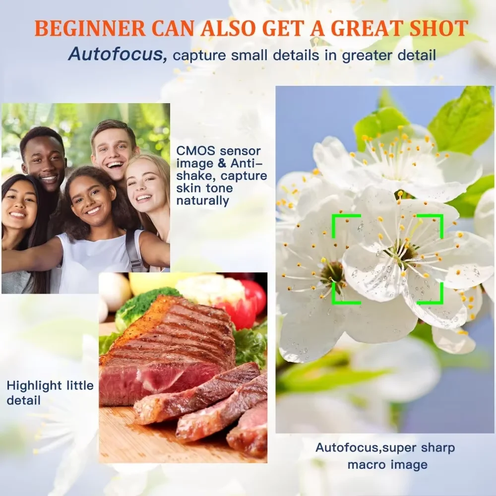 4K Digital Camera Auto Focus 48MP Vlogging Camera for YouTube and Anti-Shake Video Autofocus with Viewfinder Flash & Dial