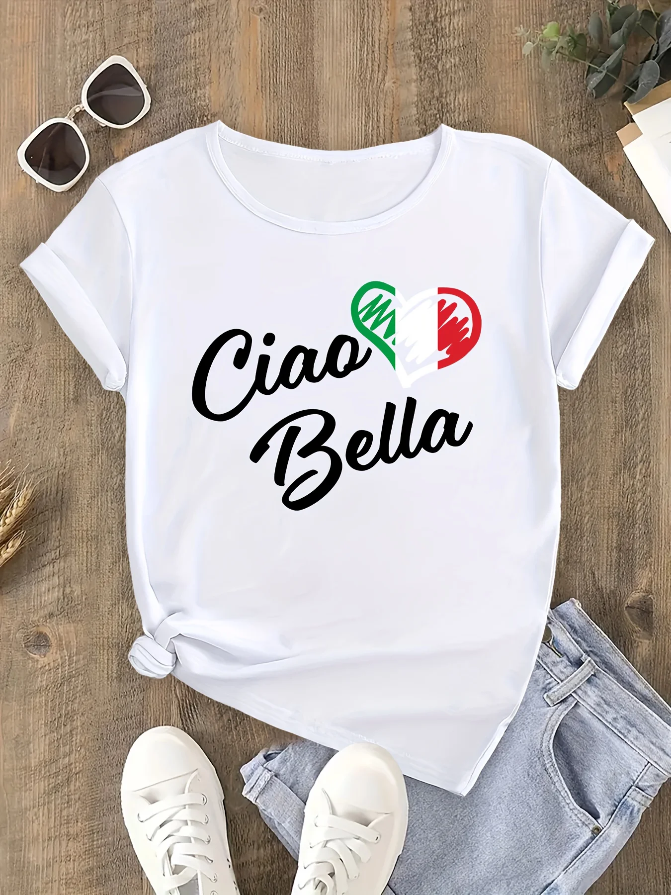 Italienische Flagge Herz Ciao Bella Aufdruck Italienisch inspiriertes Sommer-Top mit italienischen Flaggenfarben Harajuku Ärmellose Freizeitkleidung im ästhetischen Stil
