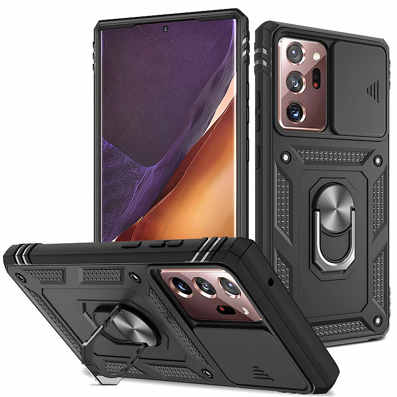 Ultimate Protective Slide Lens Case with Metal Ring Stand - Durable PC+TPU Back Cover